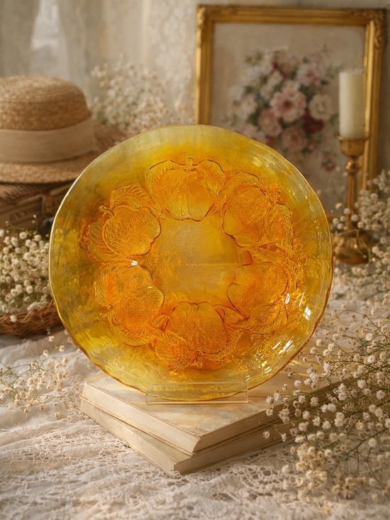 Other - Amber Glass Floral Charger Plate